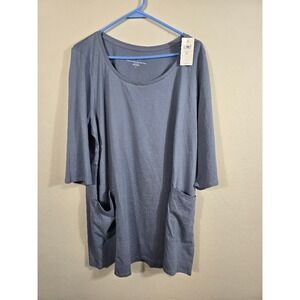 NWT J Jill Knit Tunic Top Two-Pocket 3/4 Sleeve Casual Comfy Blue Size XL Womens